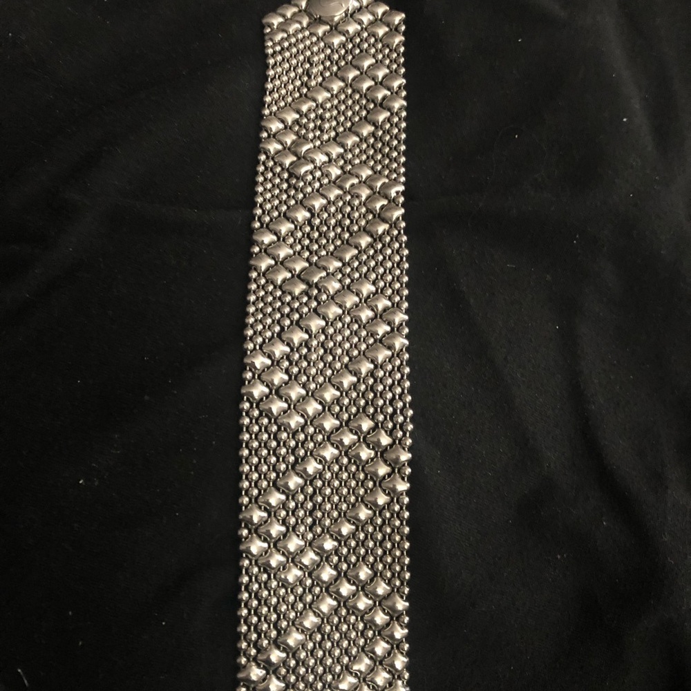 Wide Silver Mesh Bracelet with Textured Weave